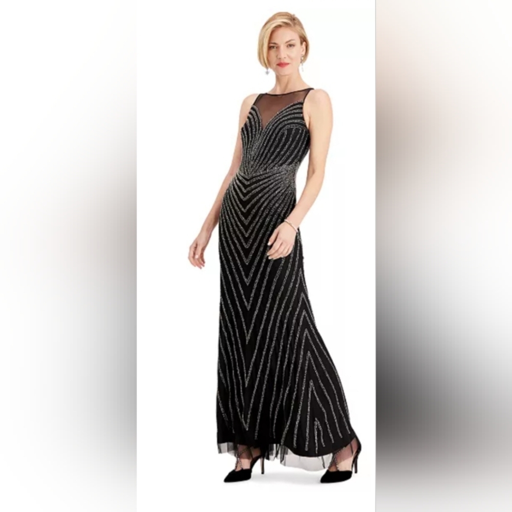 Adrianna PapellBeaded Illusion Mermaid Gown